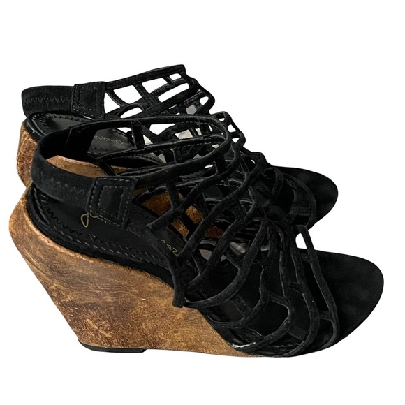 Jean-Michel Cazabat Black Cage Slingback Wedge Sandals Size 38 US 8 - Picture 9 of 11